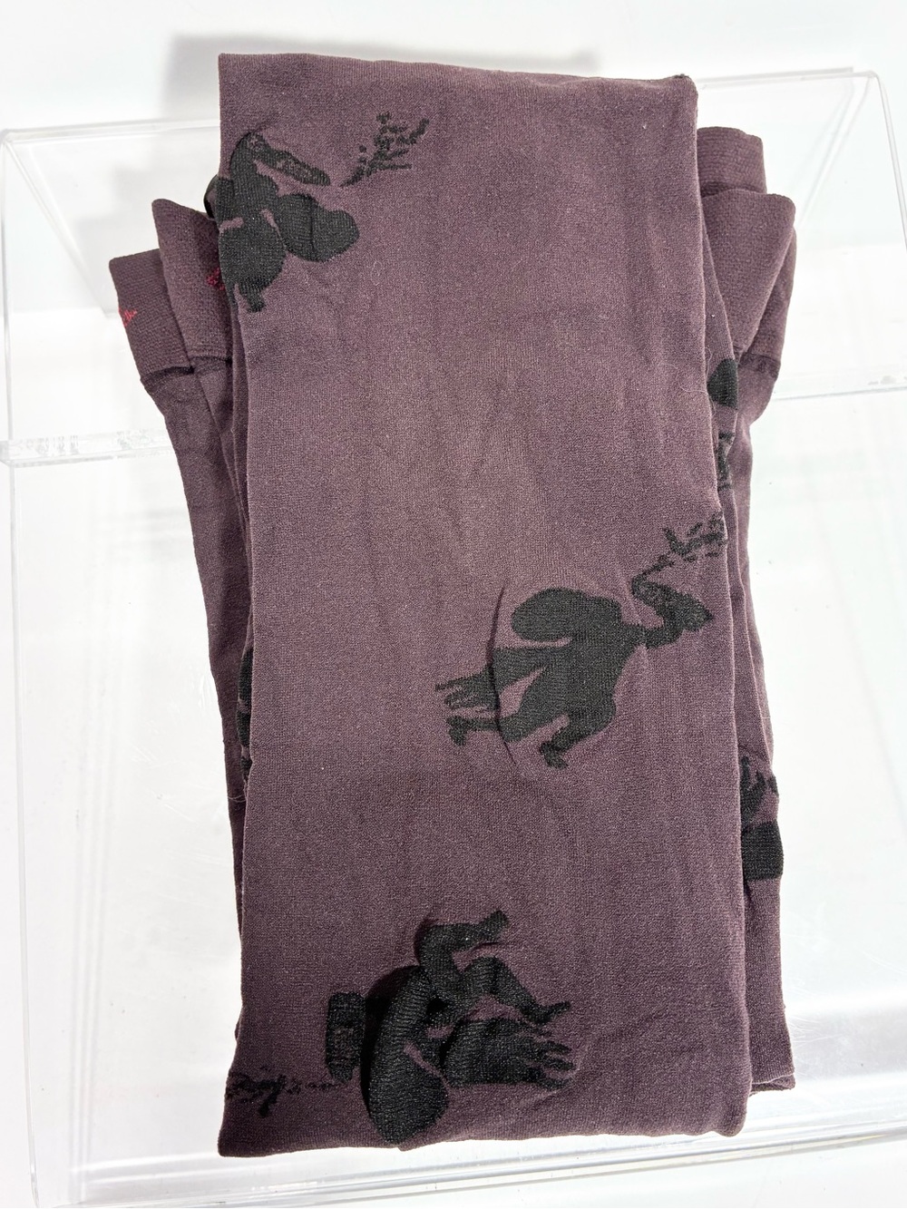 Berthe France Angel Pattern Designer Opaque Tights Plum Black Size 3/4 (M/L)